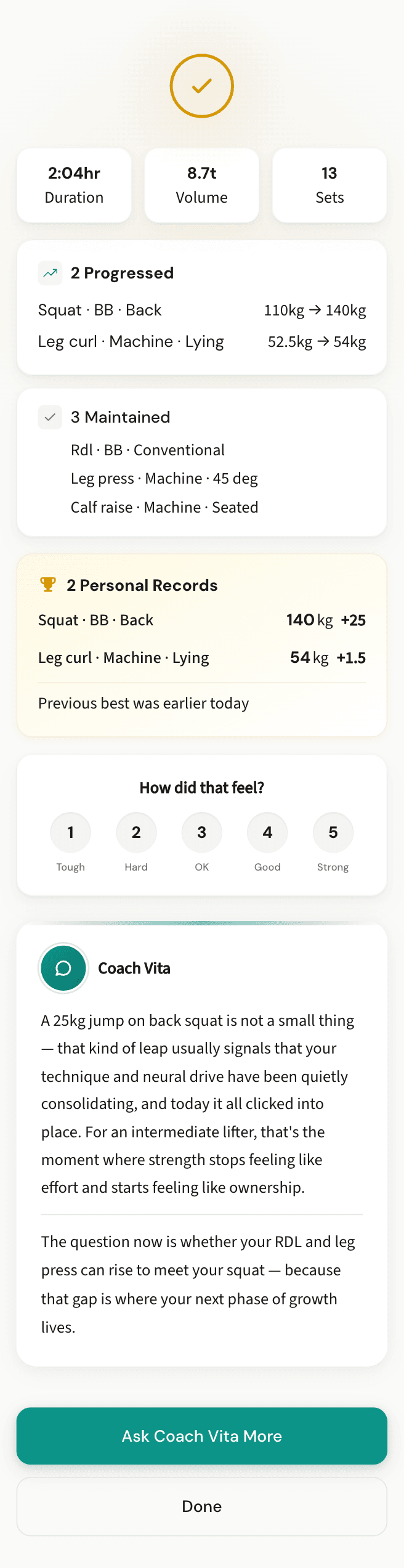 Post-session debrief screen