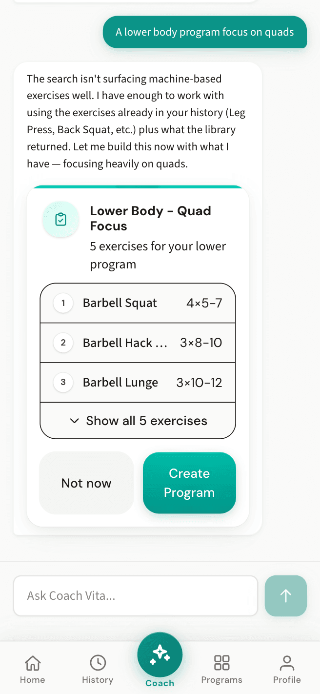 Personalized program creation with Coach Vita